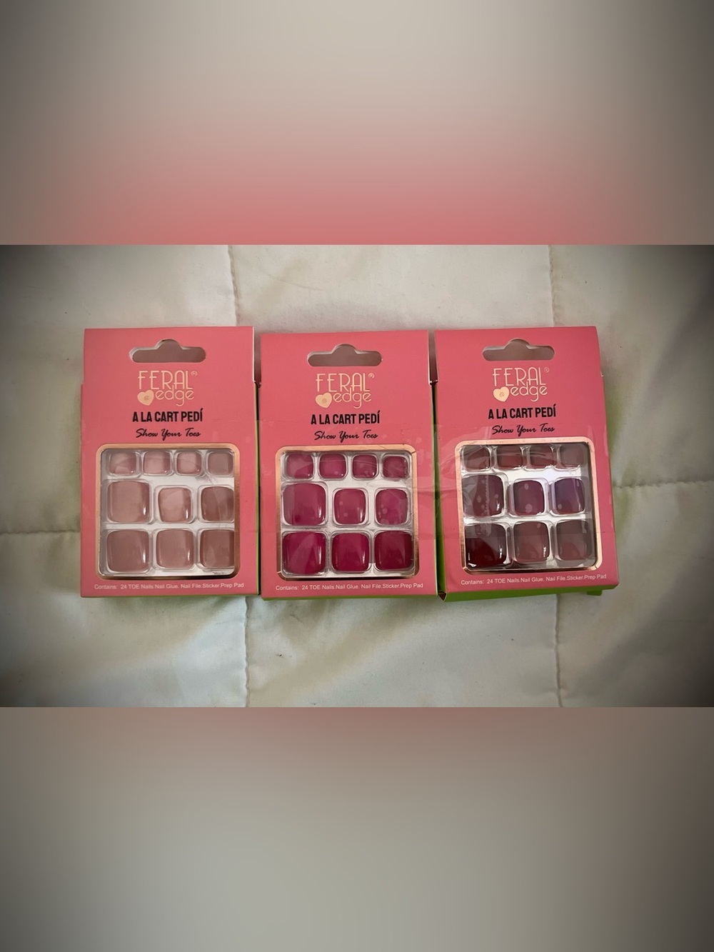 3 Kit Bundle Feral Edge A La Cart Pedi Press-On Toe Nails - Pink